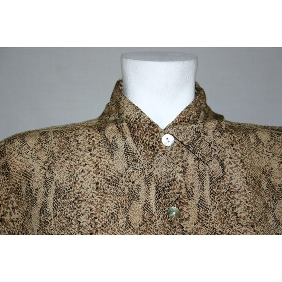 Spenser Jeremy Women's Blouse Brown Size 4 Rattlesnake Scales Abalone Buttons - Picture 7 of 12